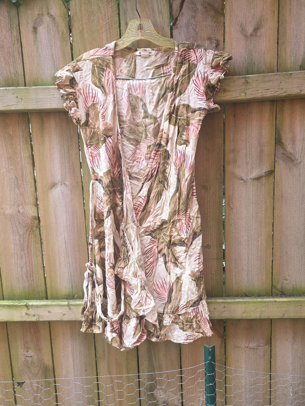 Billabong Pink and Olive Floral Wrap Mini Dress